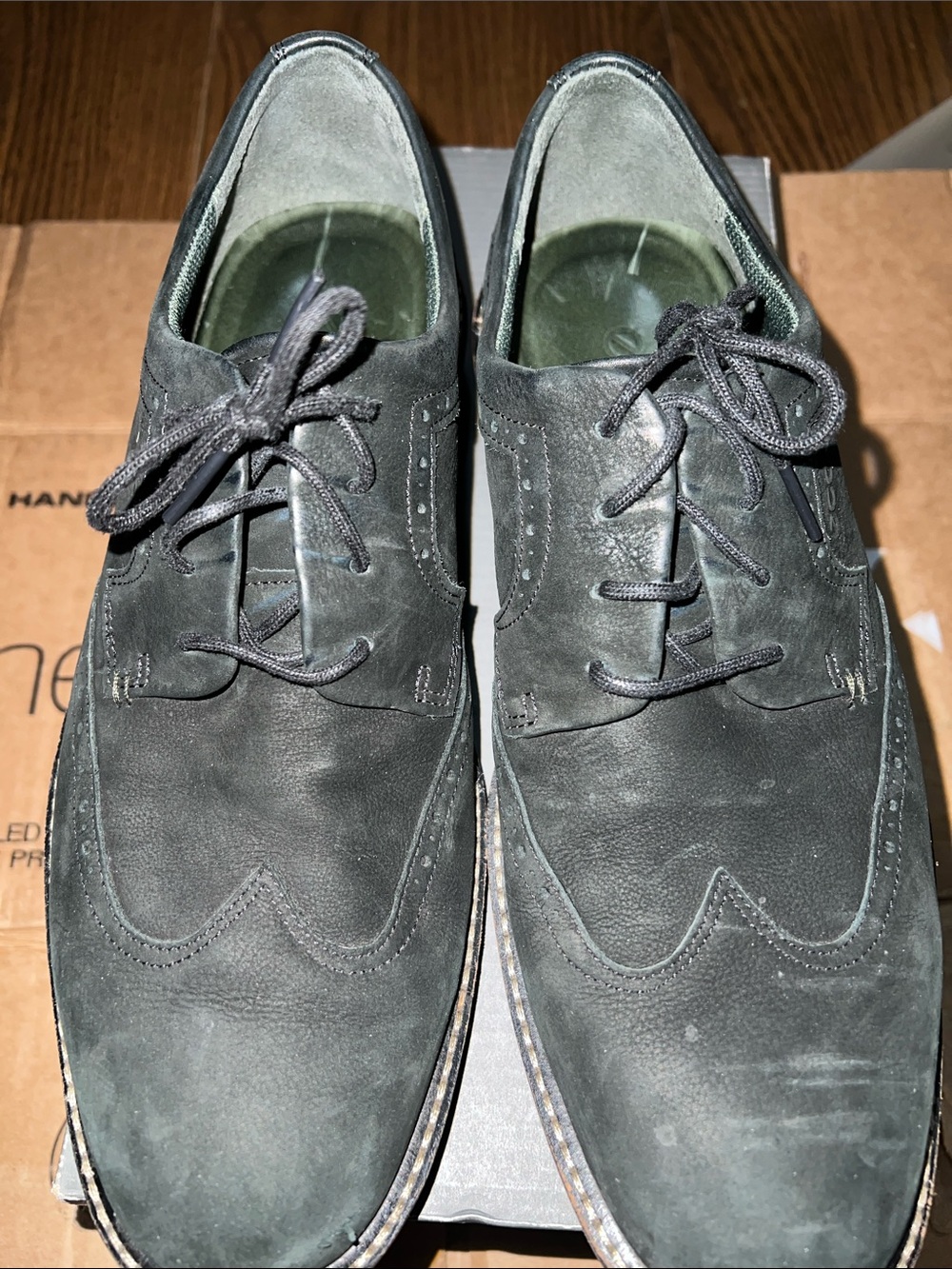 Men's Black Suede Wingtip Derby Shoes